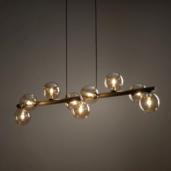 Lampa wisząca kulista Estera Wood 11097 molekuły brązowa bursztynowa