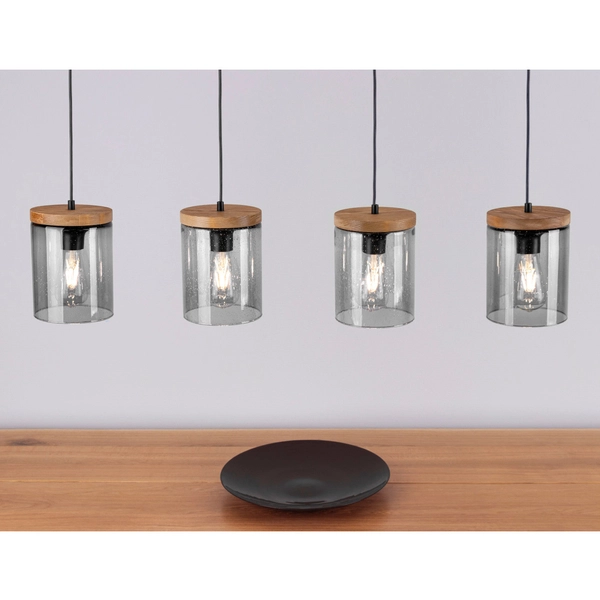 Loftowa lampa wisząca MONSUN 161859451 szklana zwis przydymiony drewno