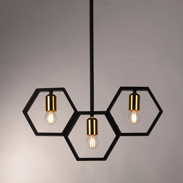 Lampa wisząca potrójna Honey 312549 Polux geometryczna czarna złota