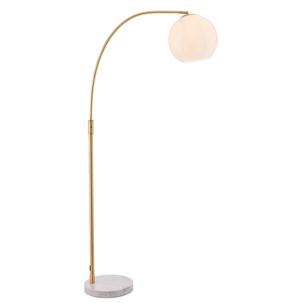 Podłogowa lampa łukowa Otto 76613 kulista do salonu mosiądz biały