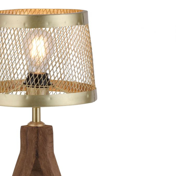 Stołowa lampa Canop 11423-60 na trójnógu drewniana mosiądz