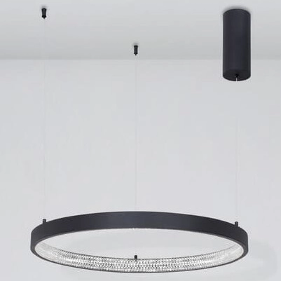 Wisząca LAMPA glamour MORON LE41723 Luces Exclusivas metalowa OPRAWA pierścień ZWIS LED 37W 3000K z krysztakami czarny