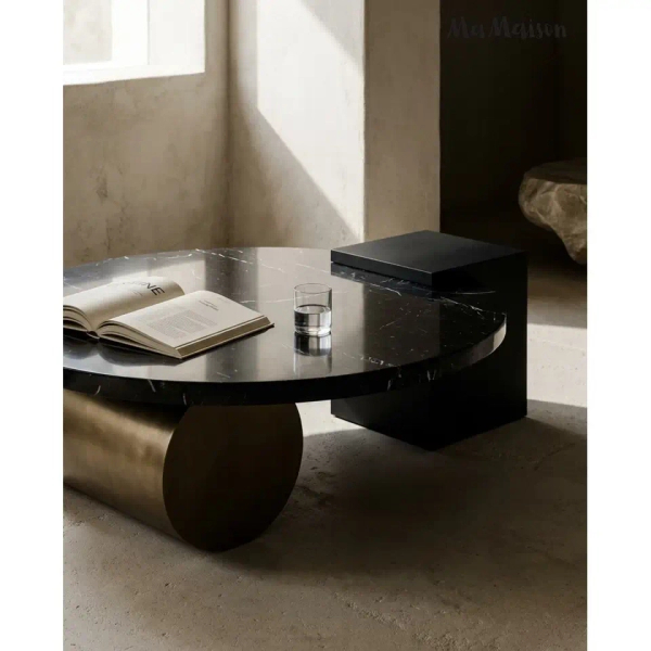 Marmurowy stolik DANTE MM001501100375 czarny złoty do salonu 110cm