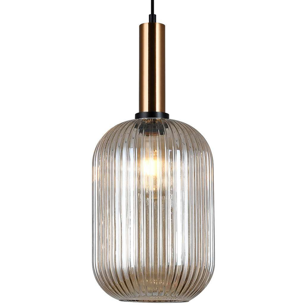 LAMPA wisząca ANTIOLA PND-5588-1L-BRO+AMB Italux szklana OPRAWA plisowany ZWIS loftowy mosiężny bursztynowy