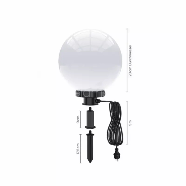 Lampa ogrodowa stojąca KIRA fi 20 kula biała czarna gruntowa wbijana 1xE27 19222-16BH