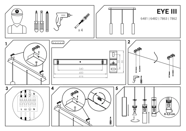 LAMPA wisząca EYE III 7862 Nowodvorski metalowa OPRAWA tuby zwis czarne