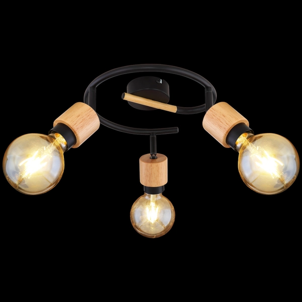 Regulowana LAMPA sufitowa JORNA 54031-3 Globo metalowa OPRAWA reflektorki czarne drewno
