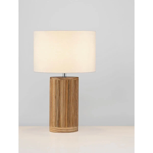 Lampka stołowa z abażurem ONTAREZ LE45381 drewniana biała brązowa