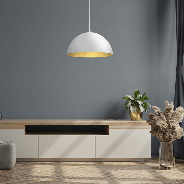 Skandynawska lampa wisząca Beta do przedpokoju biała złota