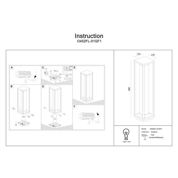 Stojąca lampa na zewnątrz Cell O452FL-01GF1 Maytoni IP54 grafitowy