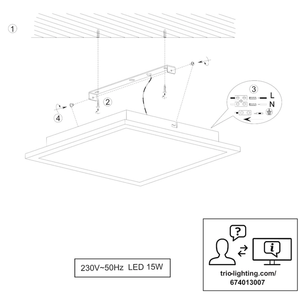 Plafon kwadratowy do kuchni Phoenix 674013007 Trio LED 15W 3000K nikiel