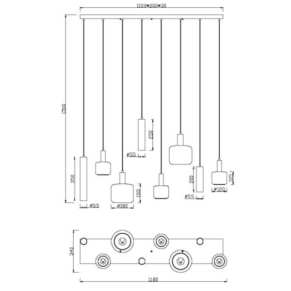 Wisząca lampa dekoracyjna MATARO 364100832 do salonu tubki chrom czarny