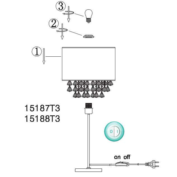 Stojąca LAMPA stołowa AMY 15188T3 Globo nocna LAMPKA abażurowa z kryształkami glamour crystal srebrna przezroczysta