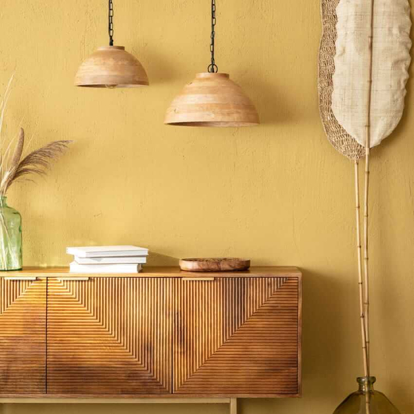 Drewniana lampa wisząca Boho ABR-NLW35-BH-E27 Abruzzo kopuła naturalny