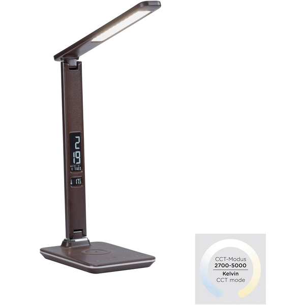 Brązowa lampa stołowa Adriano LED 5W 3000-5500K z wyświetlaczem