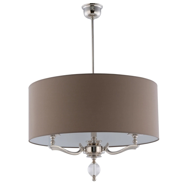 Klasyczna lampa wisząca Tivoli TIV-ZWD-3 (N) z abażurem brązowa nikiel
