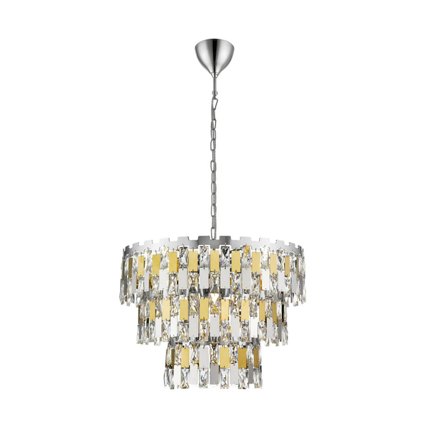 Żyrandol glamour ANZIO P0480-04A-F4D7 okrągły na łańcuchu złoty chrom