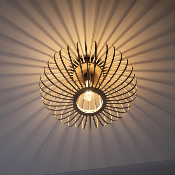 Skandynawska lampa sufitowa Racoon okrągła do salonu drewno