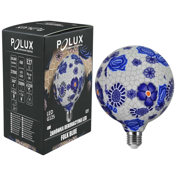 Żarówka dekoracyjna FOLK BLUE 311320 Polux LED 4W 2700K E27 G125 kulka 230V biała ciepła