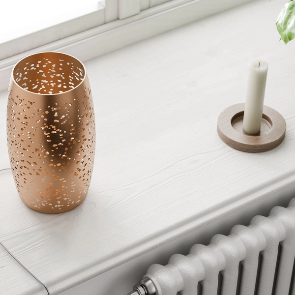 Stojąca lampa stołowa Colby metalowa okrągła dziurki złota