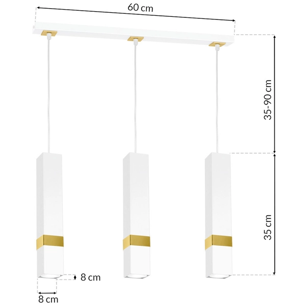 Loftowa LAMPA wisząca VIDAR MLP6276 Milagro prostokątna OPRAWA tuby ZWIS metalowy biały