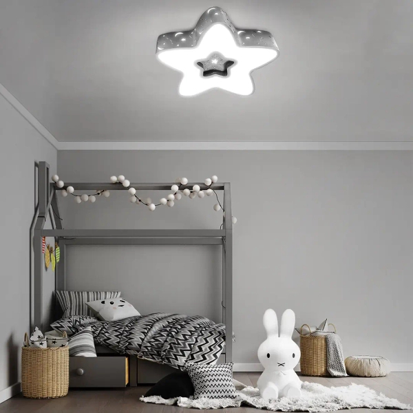Sufitowa lampa dziecięca gwiazda 407 LED 28W zmienna barwa biała szara