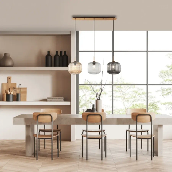 Wisząca lampa do kuchni 22074 szklany przdymiony szampański mosiądz