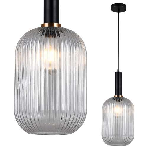 LAMPA wisząca ANTIOLA PND-5588-1L-BK+CL Italux szklana OPRAWA plisowany ZWIS loftowy czarny przezroczysty