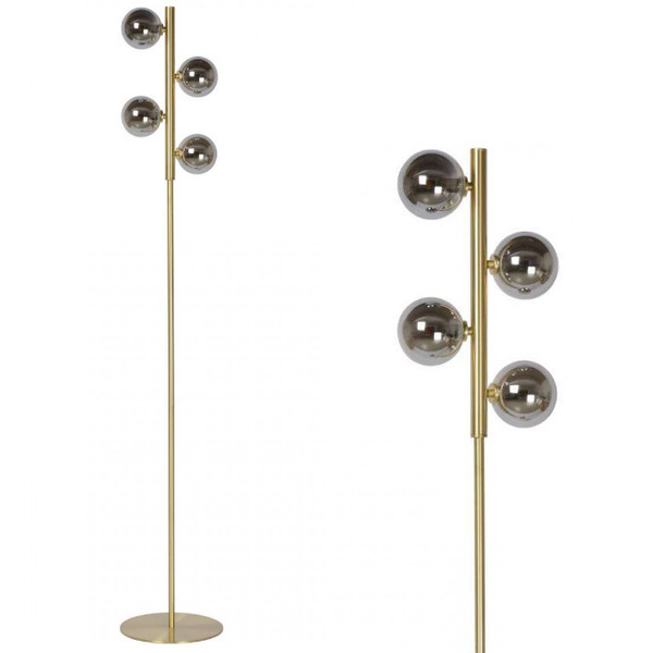 Loftowa LAMPA podłogowa TYCHO 45774/04/02 Lucide stojąca OPRAWA szklane kule przydymione mosiądz