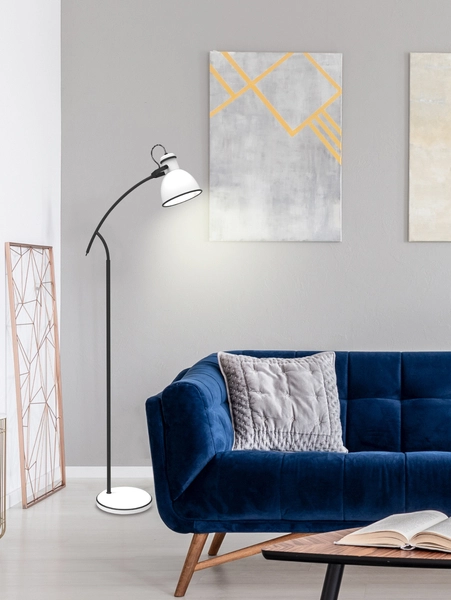 Lampa podłogowa ZUMBA 51-72108 retro reflektorek regulowany biały czarny