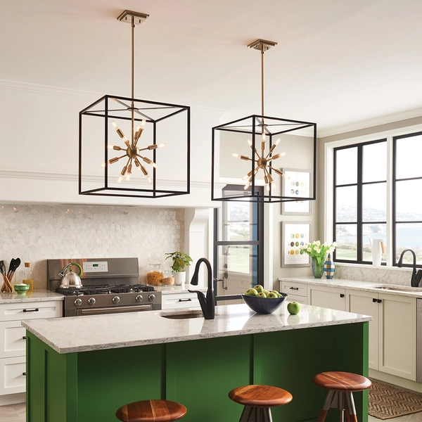 Wisząca lampa gwieździsta QN-AROS-12P klatka czarna złota