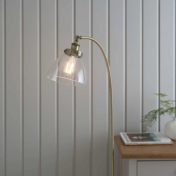 Salonowa lampa podłogowa Hansen 77860 Endon mosiądz przezroczysta