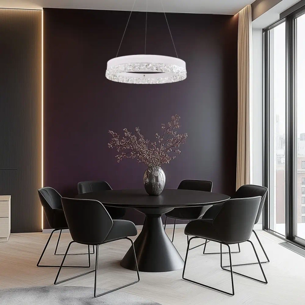 Wisząca lampa ring Frozi 31-35547 LED 32W 3000K kryształowa biała