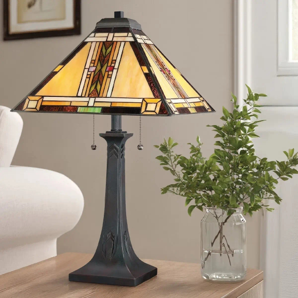 Witrażowa stołowa lampa Navajo QZ-NAVAJO-TL-VB szklana brązowa