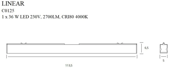 Plafon LAMPA sufitowa LINEAR C0125 Maxlight prostokątna OPRAWA liniowa metalowa LED 36W 4000K belka listwa biała