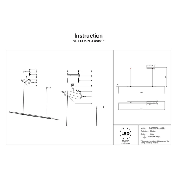 Wisząca lampa belka Halo MOD005PL-L48BSK Maytoni LED 48W 4000K mosiądz