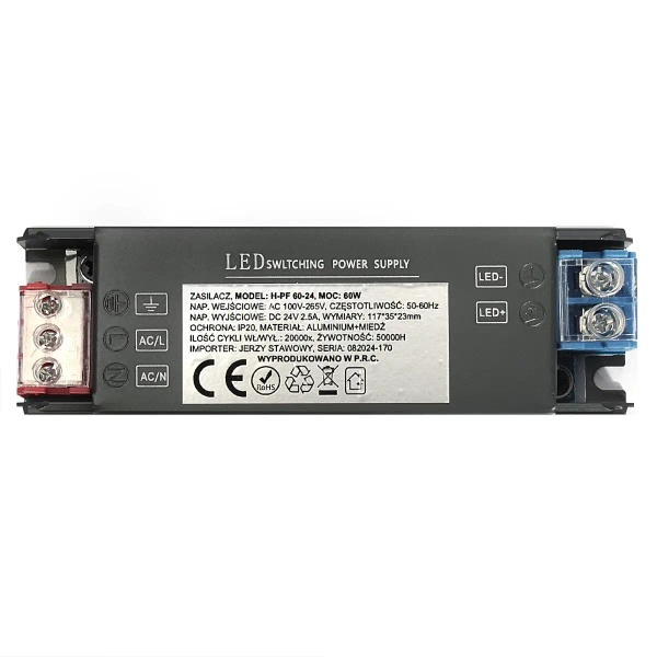 Ledowy zasilacz do taśm 1324 LED 60W 24V czarny