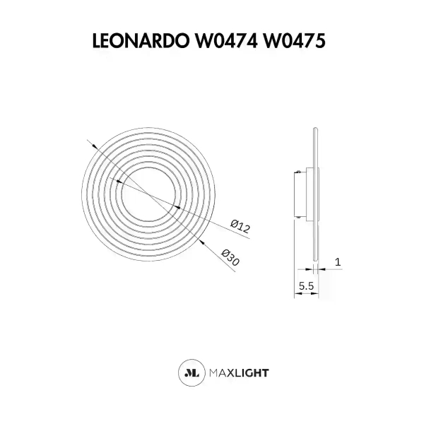 Ścienny kinkiet szklany LEONARDO czarny przydymiony W0474 LED 8W 3000K ryflowany