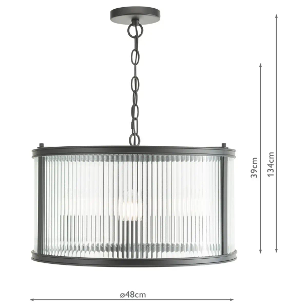 Ryflowana wisząca lampa Bianka BIA0322 do jadalni na łańcuchu czarny