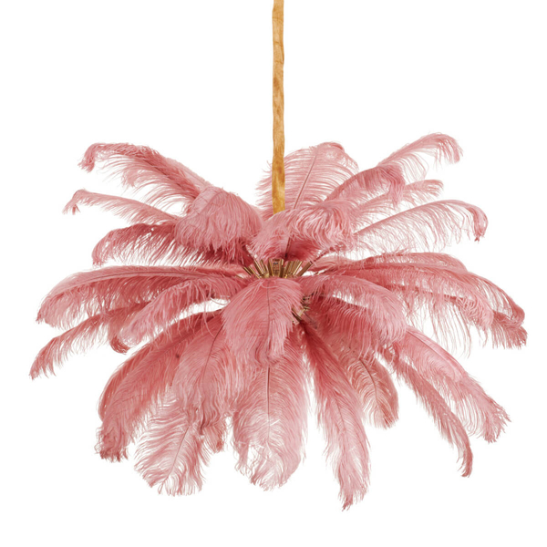 Piórkowa lampa wisząca EMU ST-DN127 pink do salonu różowy złoty