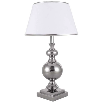 Stołowa LAMPA stojąca LETTO TL-1825-1-CH Italux abażurowa LAMPKA biurkowa klasyczna w stylu angielskim chrom biała