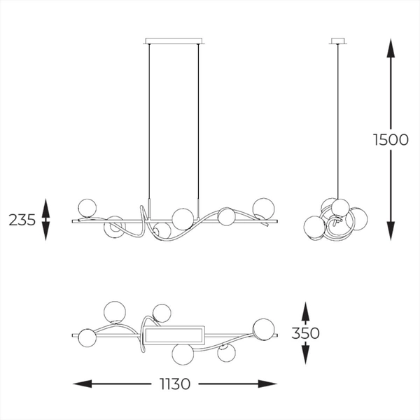 Kulista lampa wisząca Nisyro MD3145-6-EBGN Zumaline alabaster czarny złoty