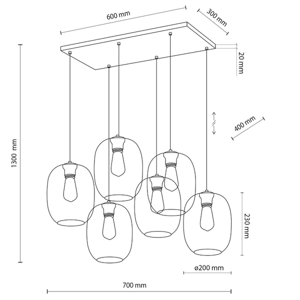 Zwisająca lampa na belce Elio 5974 nad stół kaskada multikolor