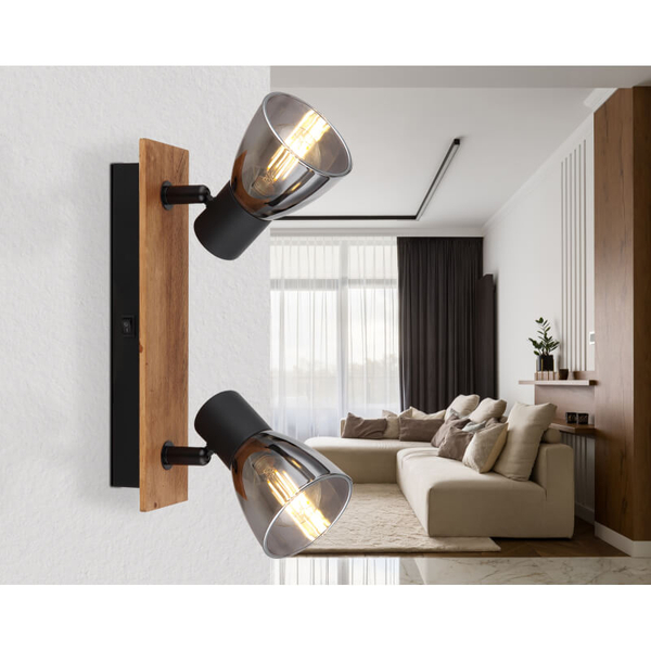 Lampa sufitowa Claude 54307-2W z regulacją drewno przydymiona