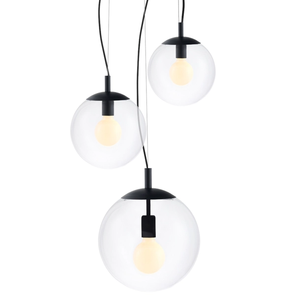 Wisząca LAMPA hygge ALUR 10734302 Kaspa skandynawska OPRAWA kulisty ZWIS szklane kule balls przezroczyste czarne