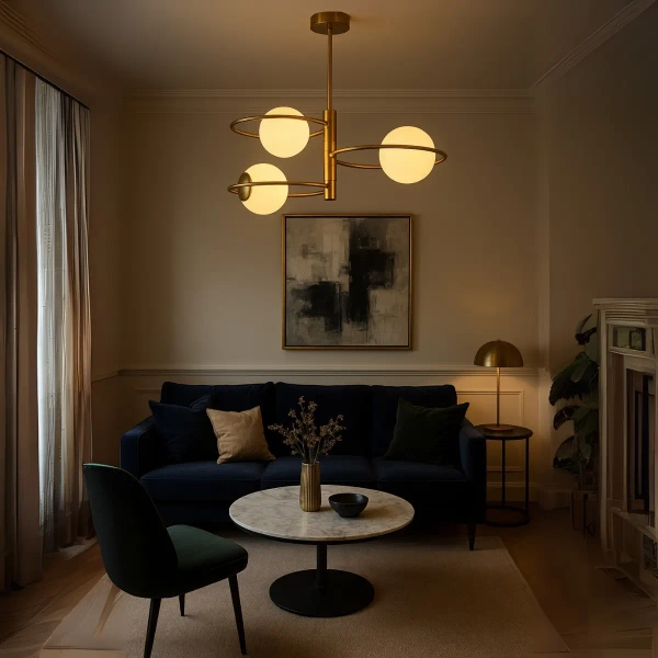 Molekułowa sufitowa lampa Dorado LP-002/3C ring mleczne kule złoty