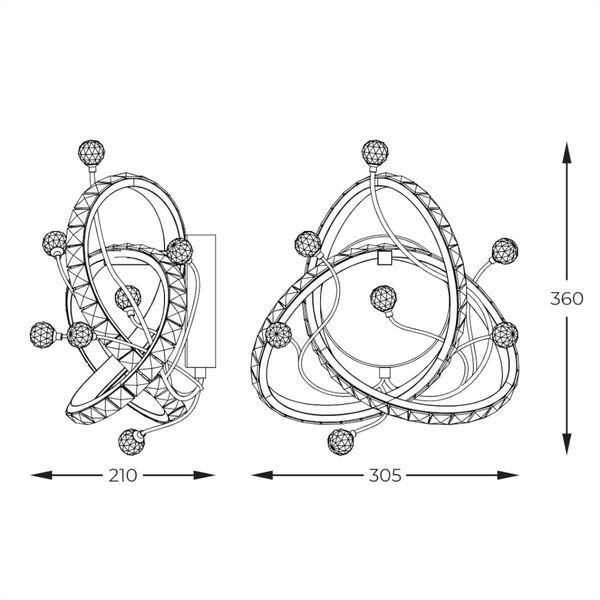 Kryształowy kinkiet ścienny Maia MB3481-1-3BCT LED 11W zmienna barwa czarny