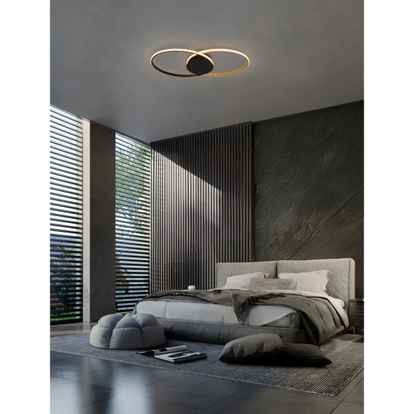 Nowoczesny plafon do sypialni GANTELO LE45491 LED 43W 3200K czarna złota