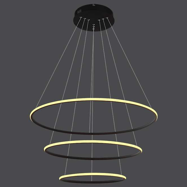 Okrągła LAMPA wisząca SLIM/000022/3000/B MDECO metalowa OPRAWA zwis LED 93W 3000K pierścienie czarne