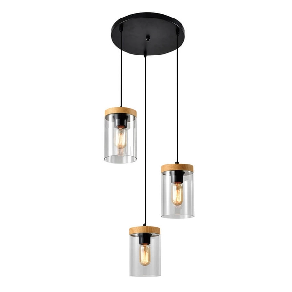 Szklana lampa zwieszana Wels 33-22011 przydymiony drewniany czarny